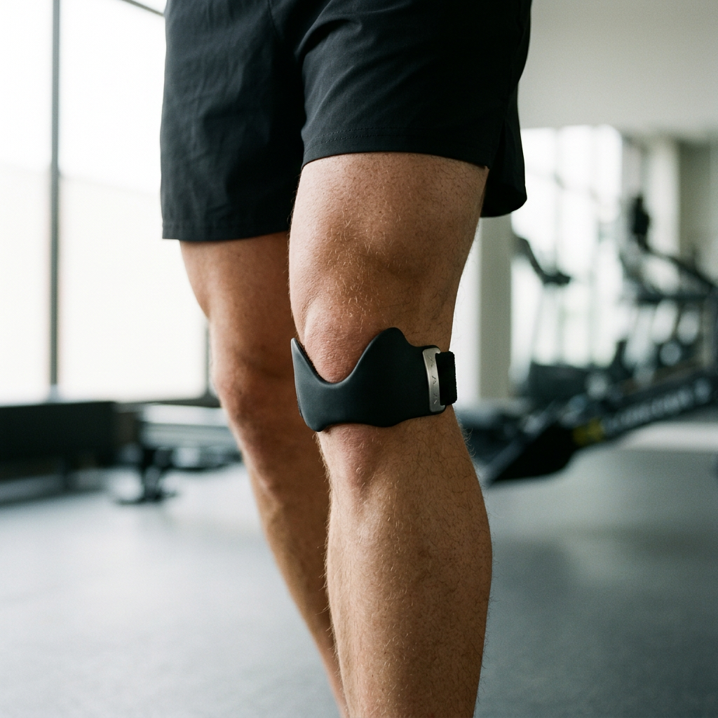 Diagram showing the strap positioned over the patellar tendon